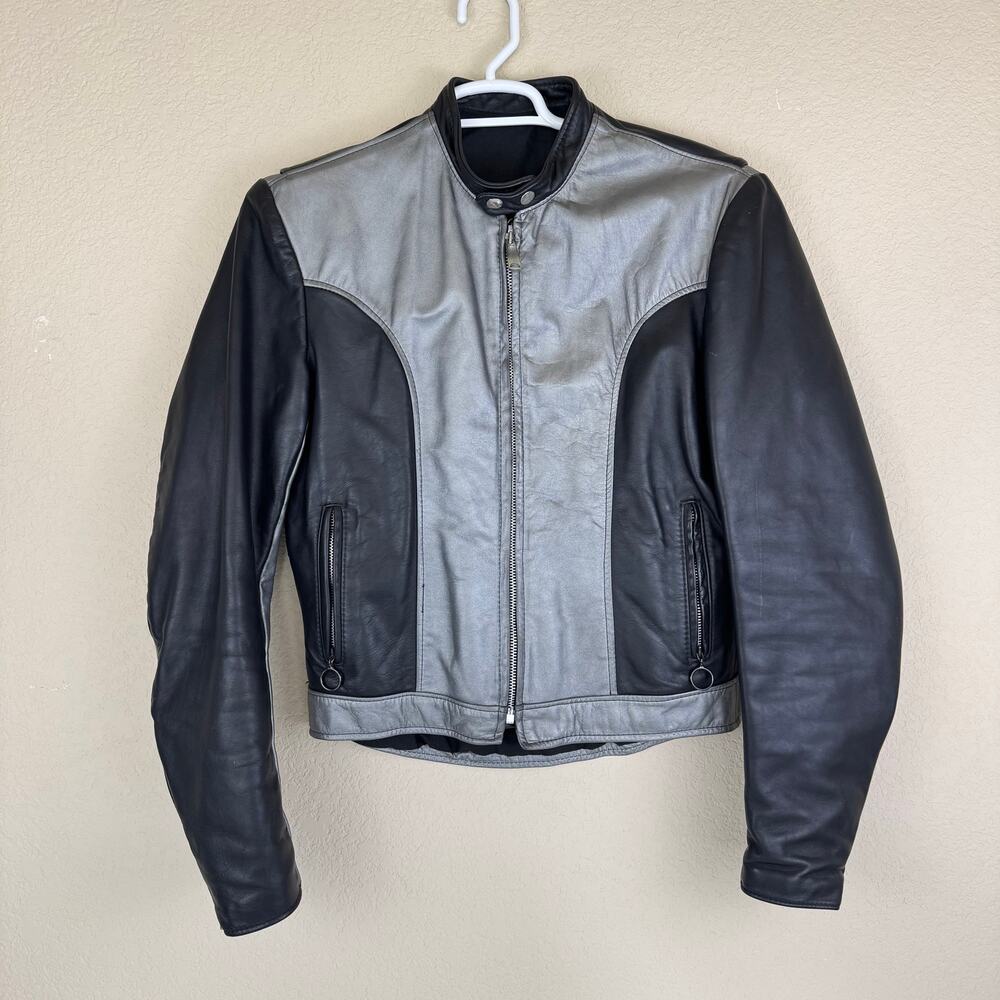 Vintage Brooks Sportswear Detroit Michigan Black Silver Leather Jacket Size 42